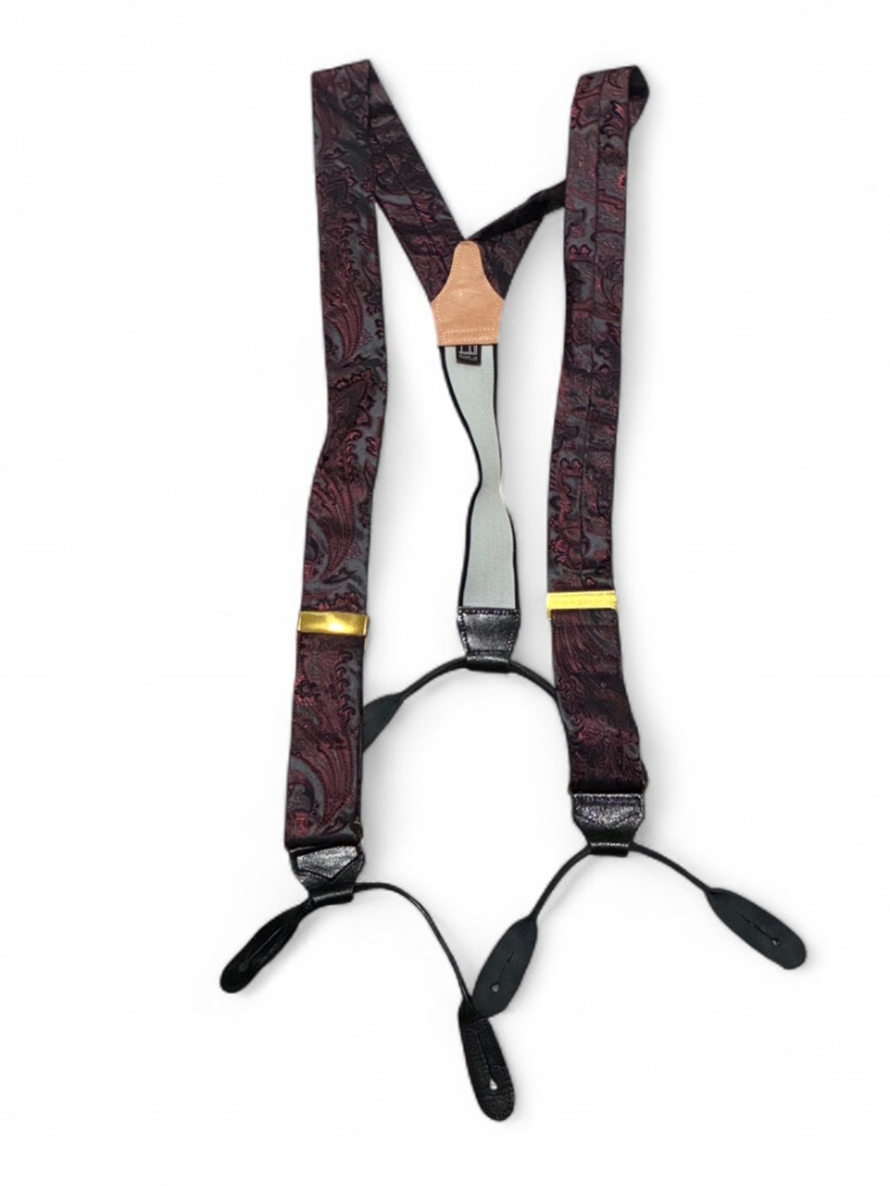 Vintage Dunhill Men's Burgundy Paisley Suspenders - Classic Adjustable Braces